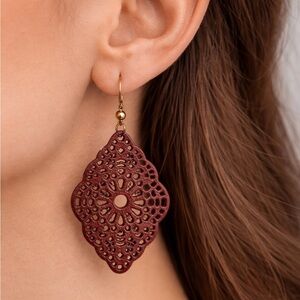 Burgundy Faux Leather Filigree Earrings